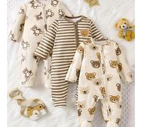 TEMU Conjunto de de un mono con cremallera de oso de dibujos animados a rayas para bebés varones, adecuado para y otoño, para salidas, para exteriores