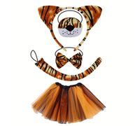 TEMU Conjunto de Disfraz de Tigre con Accesorios: Orejas, , Nariz, Pajarita y Falda de Ballet - Ideal para Juegos de Hombres o Mujeres en Halloween y Navidad