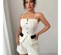 TEMU Conjunto de Dos Piezas a para , Top Camisola con Volantes y Hombros Descubiertos y Shorts en Bloque de Color , Estilo