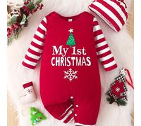 TEMU Conjunto de Dos Piezas con Gorro y Body de Larga Estampado Navideño para Bebés y Niños Pequeños, Ideal para /Otoño - para Exteriores