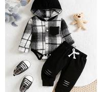 TEMU Conjunto de Dos Piezas con Romper de Cuadros de Capa con Capucha y Detalles de Color Bloque + Pantalones con Cordón , para Exteriores