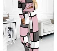 TEMU Conjunto de dos piezas de bloque de color casual, sudadera con capucha de larga y pantalones con cordón, ropa de mujer