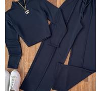 TEMU Conjunto de dos piezas de color sólido para mujer, con largas y pantalones largos, para de principios de otoño