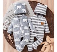 TEMU conjunto de dos piezas de otoño e invierno para recién nacidos, con un mono de larga a rayas y un oso adorable, más un adorable gorro con orejas, y , ideal para exteriores.