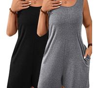 TEMU Conjunto de dos piezas de y verano para mujer, que un mono de color liso con corte holgado y bolsillos