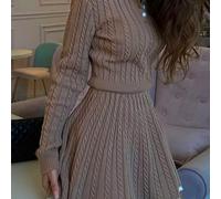 TEMU Conjunto de dos piezas disponible en múltiples colores: Traje de mujer con cuello que una blusa de larga con cable y una falda plisada, para un estilo y