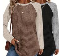 TEMU Conjunto de Dos Piezas para Mujer: Camisa y con Cuello , Casual Ajuste Holgado en Bloque Colorido Ideal Otoño/Invierno