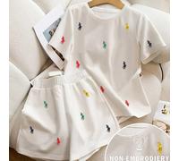 TEMU Conjunto de dos piezas para mujer con camiseta de manga corta y pantalones cortos con estampado casual de caballero, para el verano