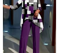 TEMU Conjunto de dos piezas para mujer con camiseta de media y geométrico, pantalones casuales de color liso