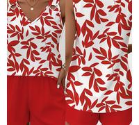 TEMU Conjunto de dos piezas para mujer que un con diseño de plantas y shorts lisos.