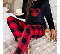 TEMU Conjunto de Dos Piezas para Mujer: Top y Casual con Bordado , Estampo a Cuadros Flanelados e Invierno Otoño + Polar Acolchada