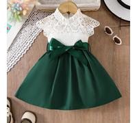 TEMU Conjunto de dos piezas para niñas de 2 años, con un vestido casual tejido de color sólido, con adornos de encaje y un cinturón que se .
