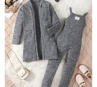 TEMU Conjunto de dos piezas para niñas de estilo nórdico minimalista, color floral, con cárdigan largo y mono con tirantes, ideal para y otoño, para actividades al aire libre.