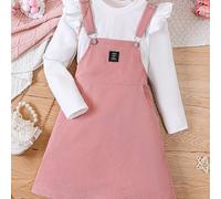 TEMU Conjunto de Dos Piezas para Niñas Medianas-Grandes con Falda Maxi Ajustable en y Correa para Hombros + Vestido de Tirantes de Trasero, Ideal para /Otoño - Capa Base Tejida Nueva