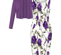 TEMU Conjunto de dos piezas que un cárdigan de color sólido y un vestido con estampado floral, diseñado para la femenina