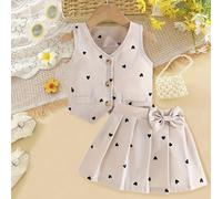 TEMU Conjunto de dos piezas que un con botones y una elegante falda plisada, con un estampado de y una decoración de en la cintura, ideal para , verano y otoño.