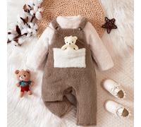 TEMU Conjunto de exterior para bebés y niñas, con peto reversible de forro polar con de oso y pantalones, y top de larga, ropa de exterior para niños, otoño e invierno.