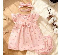 TEMU Conjunto de Falda con Estampado de Rosa para Niña - con Volantes + Shorts + Pañuelo, Tallas 0-, de /Verano para Salidas , Regalo para Bebé, Ideal para Exteriores