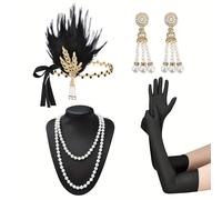 TEMU Conjunto de flapper de 20 para mujer, 4 piezas, y adorno para la cabeza, accesorios de disfraz para fiestas de Halloween, cosplay y atuendos de boda
