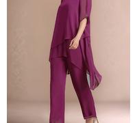 TEMU Conjunto de Gasa para Mujer con Manga Corta, 2 Piezas, Color Sólido y Elegante, Traje de Moda para Fiesta