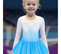 TEMU Conjunto de gimnasia artística con adornos de diamantes de de , malla para práctica de ballet para niñas, leotardo triangular de larga para gimnasia rítmica de niñas