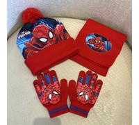 TEMU Conjunto de gorros tejidos de Spider-Man de Marvel - Gorro + bufanda + guantes, gorro de invierno, tema de superhéroes, y , , diseño de pom-poms, unisex, casual, fiesta, regalo de , 3 piezas