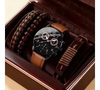 TEMU Conjunto de lujo para hombre, 4 piezas, reloj de cuarzo y combinación tejida para uso diario, fiestas, San Valentín, hombres, papá, regalo para y familiares ( de regalo no incluida)