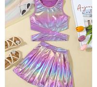 TEMU Conjunto de Moda para Niñas: Chaleco Sin Fluorescente con Espalda Cruzada y Falda Plisada - Mide desde más del frontal