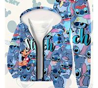TEMU Conjunto de moda para niños de Disney, cardigan con capucha y pantalones de chándal Stitch, para exteriores.