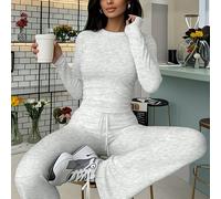 TEMU Conjunto de Otoño-Invierno para Mujer: Top Corto Ajustado con Venta y Rayas, Pantalones Acampanados Cinturón Elástico en Bloque Colorido - Outfit Casual Elegante Chic