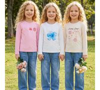 TEMU Conjunto de otoño para niñas de 3 piezas, camisetas de larga con cuello , corte holgado básico, estampado de flores de concha, fácil y casual, adecuado para el ocio diario, moda versátil