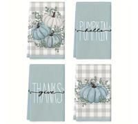 TEMU Conjunto de paños de cocina azules festivos con calabaza - 2/4/8 piezas - absorbencia - Lavable a máquina - para decoración de Halloween o Acción de Gracias