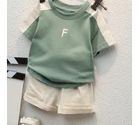 TEMU Conjunto de pantalones cortos de manga corta con estampado de para bebés recién nacidos, moda , bloque de color, casual, para exteriores.