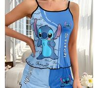 TEMU Conjunto de pantalones cortos tipo overol de Disney Stitch - conjunto de pijama, pijamas festivos de Lilo y Stitch, pijamas para mujeres de Disney Stitch, serie de pijamas de Stitch