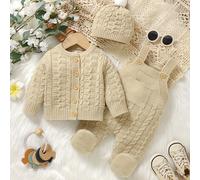 TEMU Conjunto de para Bebé: Body de Sólido + Cárdigan de Punto + Gorro Infantil, Ideal para Exteriores