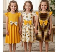 TEMU Conjunto de para niñas con diseño de abeja y de dibujos animados, que un vestido casual y sin adornado con 3D, para salidas y juegos.