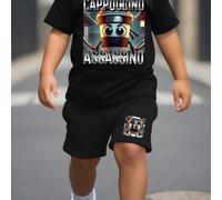 TEMU Conjunto de para Niños: Camiseta con Estampado "Cappuccino Assassino" y Shorts, Manga Corta TZ9091 - Ideal para Actividades al Aire Libre
