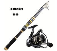 TEMU Conjunto de pesca Sougayilang con caña telescópica portátil de carbono, rótula de aluminio con relación de velocidad 5.2:1, adecuado para la pesca de y trucha en agua