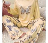 TEMU Conjunto de Pijama Casual para Mujer con Diseño de Mariposas - , Larga, Corte Holgado, Comodidad para Todas , para Noches Acogedoras, Ropa Casual, Ropa Cómoda, Pijamas Acogedores, Outfit
