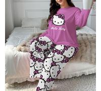 TEMU Conjunto de Pijama Casual para Mujer Sanrio , Estampado con Piernas y Manos Largas, Ropa Cómoda Otoño/Invierno