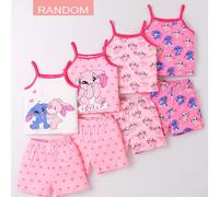 TEMU Conjunto de pijama de 2 piezas aleatorias para niña , camisola con estampado de de dibujos animados y corazones + shorts, cómoda tela de fibra de poliéster que ha de retardante de llama 1615