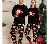 TEMU Conjunto de Pijama de Invierno Navideño y Halloween para Hombre, Estilo Casual Europeo y Americano, Bloque , Gorro Navideño, Larga, Pantalón Largo, Cuello