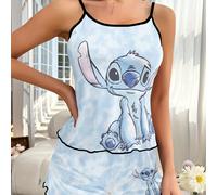 TEMU Conjunto de pijama de Stitch de Disney con tirantes azules y pantalones cortos, conjunto de dibujos animados de Stitch, pijama familiar para de