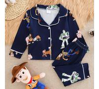 TEMU Conjunto de Pijama Disney Toy Story y para Niños - Camisa con Botones y Pantalón, Diseño Moderno, 2 Piezas, Ropa Infantil para y Otoño, Tela Ignífuga, Estilo Casual, Regalo Ideal para Niños