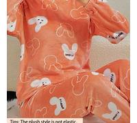 TEMU Conjunto de Pijama para Mujer Otoño e Invierno 2 Piezas con Forro Polar, Estampado de y Larga, Conjunto Casual Lindo de Cuello