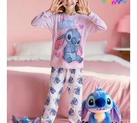 TEMU Conjunto de pijama para niñas de Disney, lindo Stitch, pantalones de larga con cuello , tejido resistente a las llamas, ropa de descanso para niñas y uso diario, ropa .