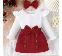 TEMU Conjunto de que una blusa de larga de color liso con decoración de y una falda , que una cinta para el cabello, ideal para actividades al aire libre.