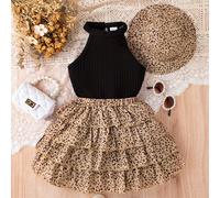 TEMU Conjunto de ropa a para niñas que un top elegante, una falda estilo pastel y un sombrero