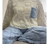 TEMU Conjunto de ropa de dormir casual para mujer, estilo fácil, de franela , que una camiseta de larga con cuello y pantalones holgados, para usar en exteriores en otoño e invierno.