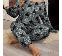 TEMU Conjunto de ropa de dormir de talla grande para mujer, que una camiseta de larga con estampado tie-dye y de estrellas, y un conjunto casual de dos piezas, para otoño e invierno.